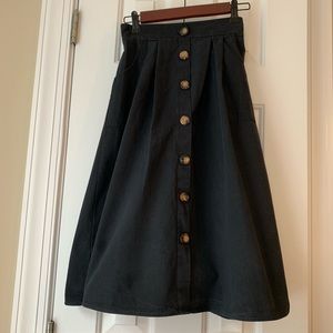 Black Button Down Midi Skirt